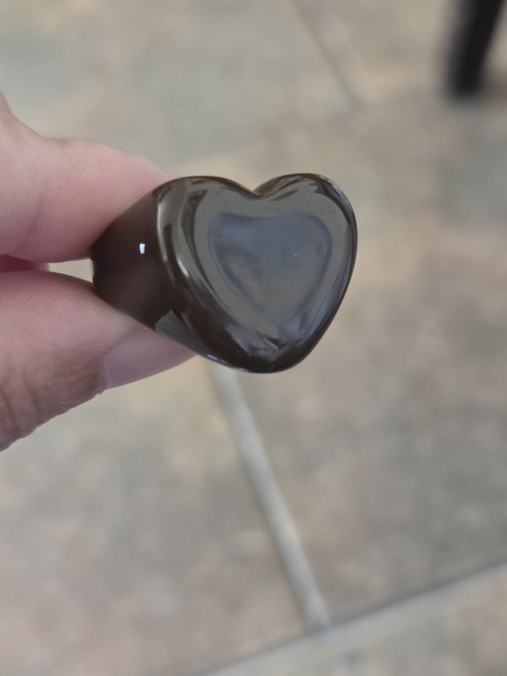 Glossy Heart Acrylic Ring - Chocolate Brown